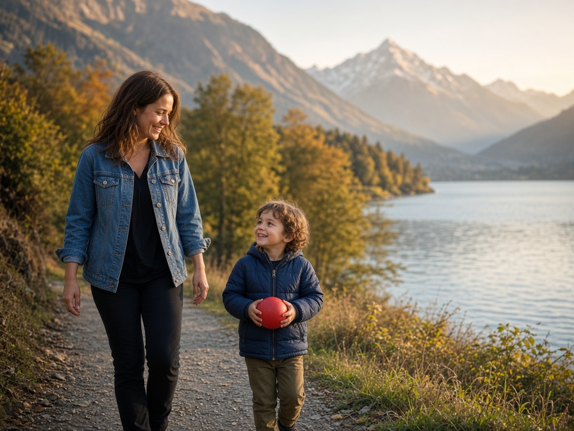 Une promenade au bord du lac avec un enfant